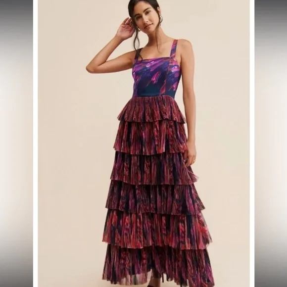 Anthropologie Vibrant Purple and Pink Tiered Maxi Dress - Picture 2 of 10